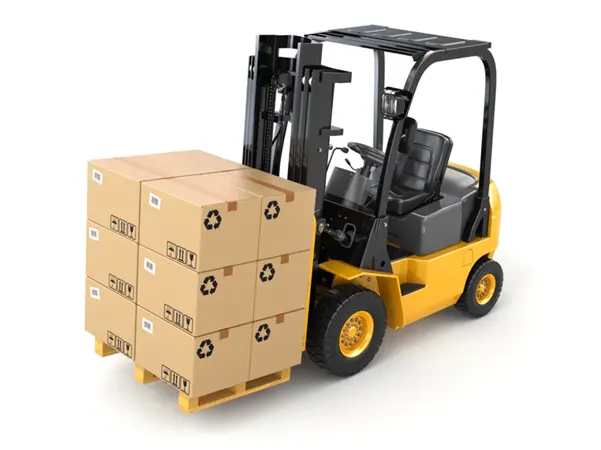 Yellow diesel forklift efficiently lifting a pallet of goods, demonstrating its material handling power for business operations Yellow diesel forklift efficiently lifting a pallet of goods, demonstrating its material handling power for business operations